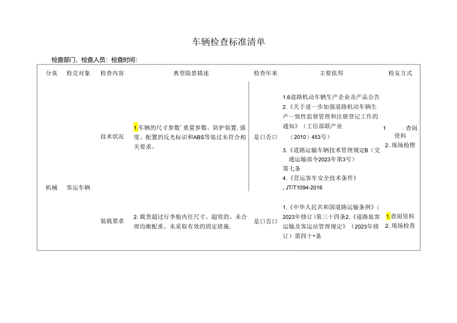 车辆检查标准清单.docx_第1页