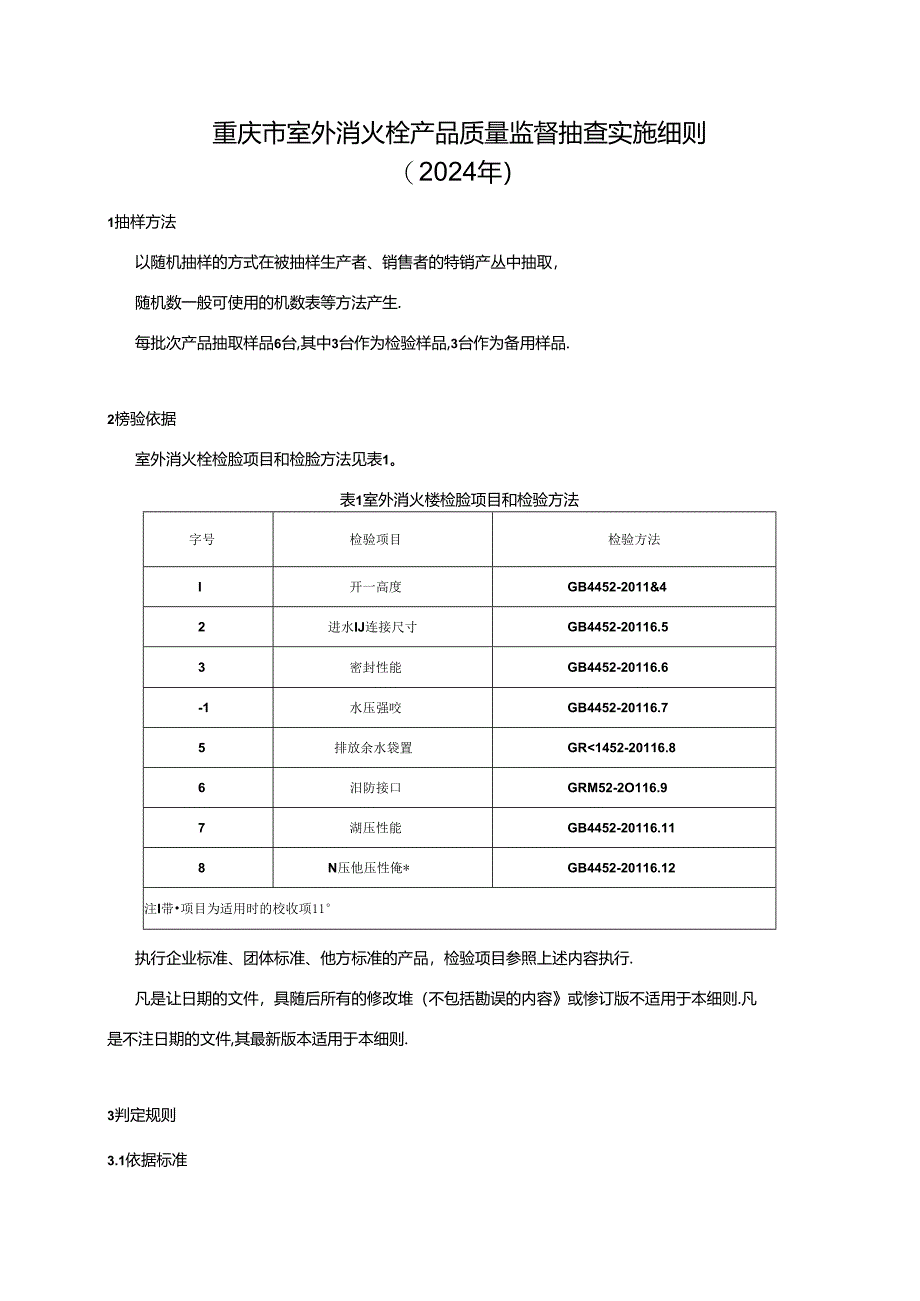 重庆市室外消火栓产品质量监督抽查实施细则（2024年）.docx_第1页