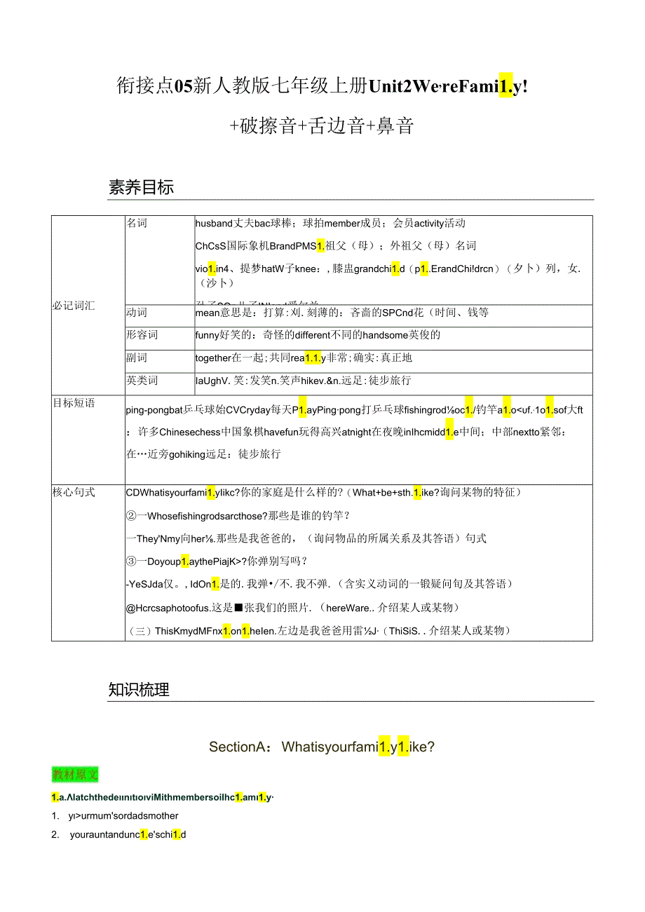 衔接点05 新人教版七年级上册 Unit2We're Family! 破擦音舌边音鼻音.docx_第1页