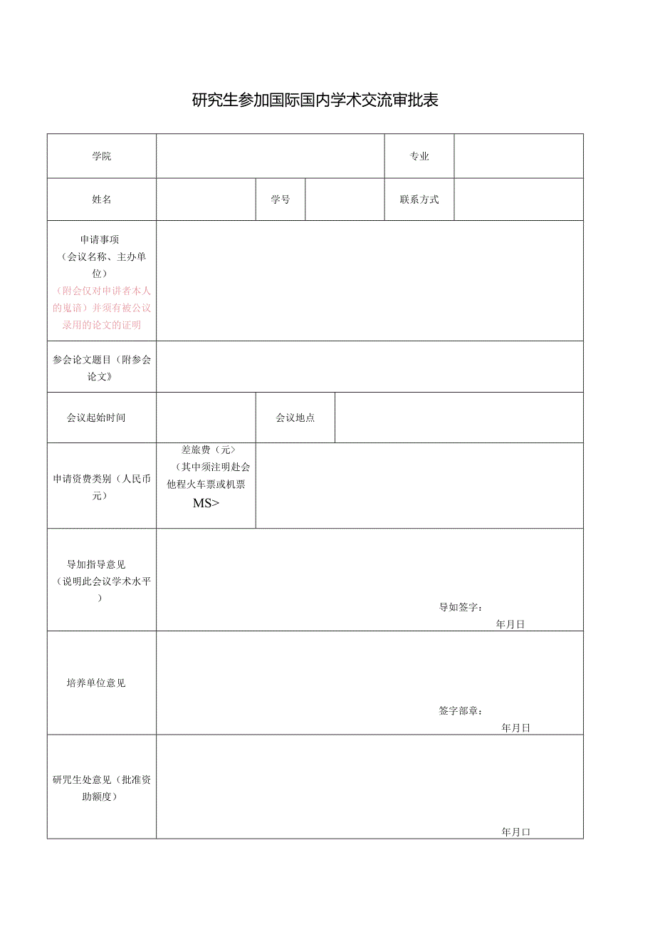 研究生参加国际国内学术交流审批表.docx_第1页