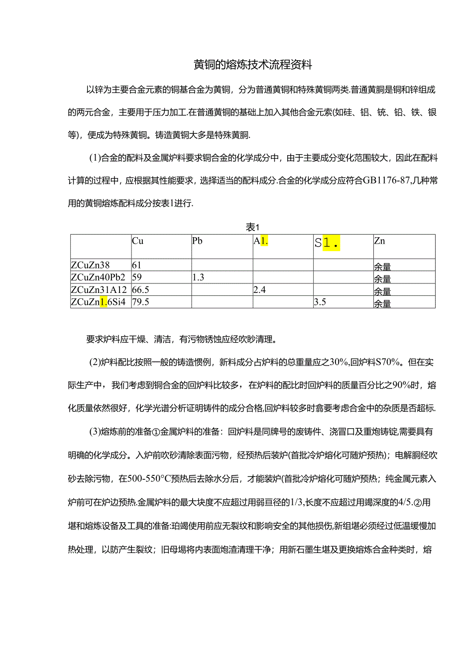 黄铜的熔炼技术流程资料.docx_第1页