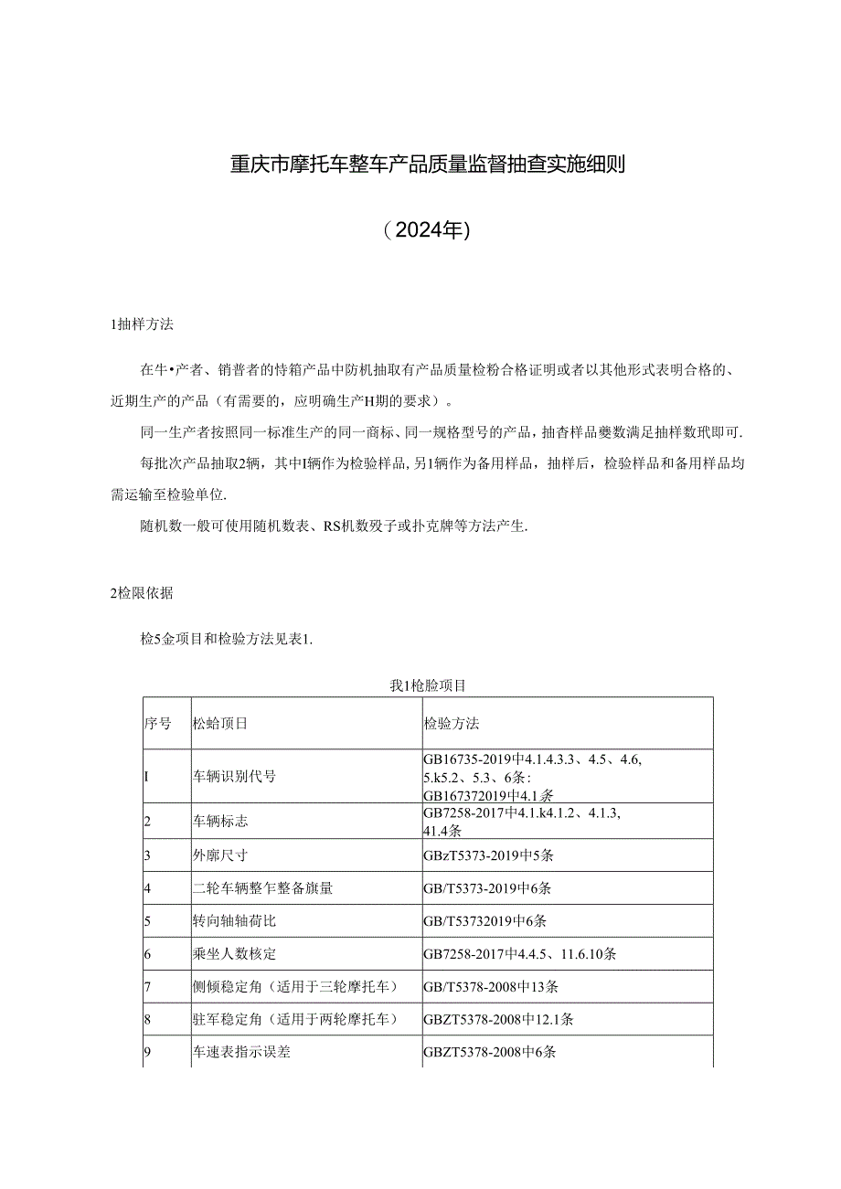 重庆市摩托车整车产品质量监督抽查实施细则（2024年）2024.06.28.docx_第1页