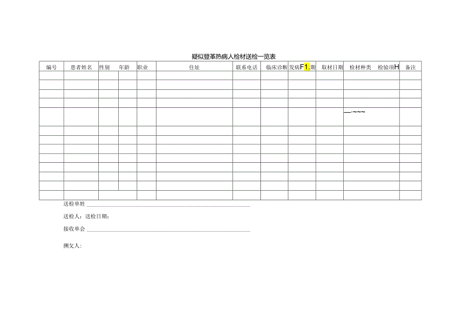 疑似登革热病人检材送检一览表.docx_第1页