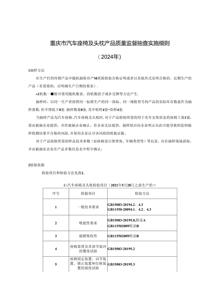 重庆市汽车座椅及头枕产品质量监督抽查实施细则（2024年）.docx_第1页