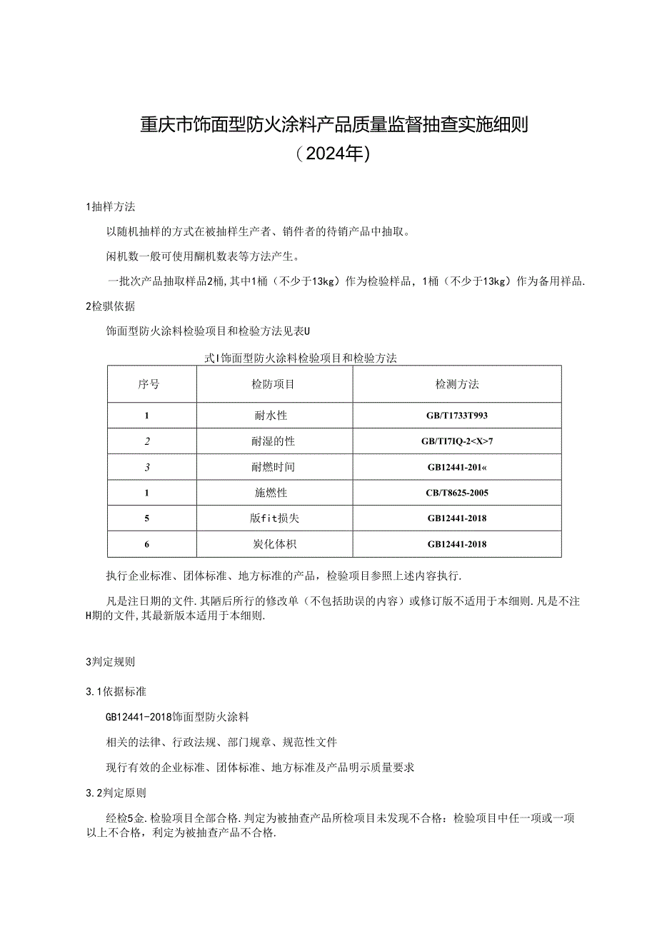 重庆市饰面型防火涂料产品质量监督抽查实施细则（2024年）.docx_第1页