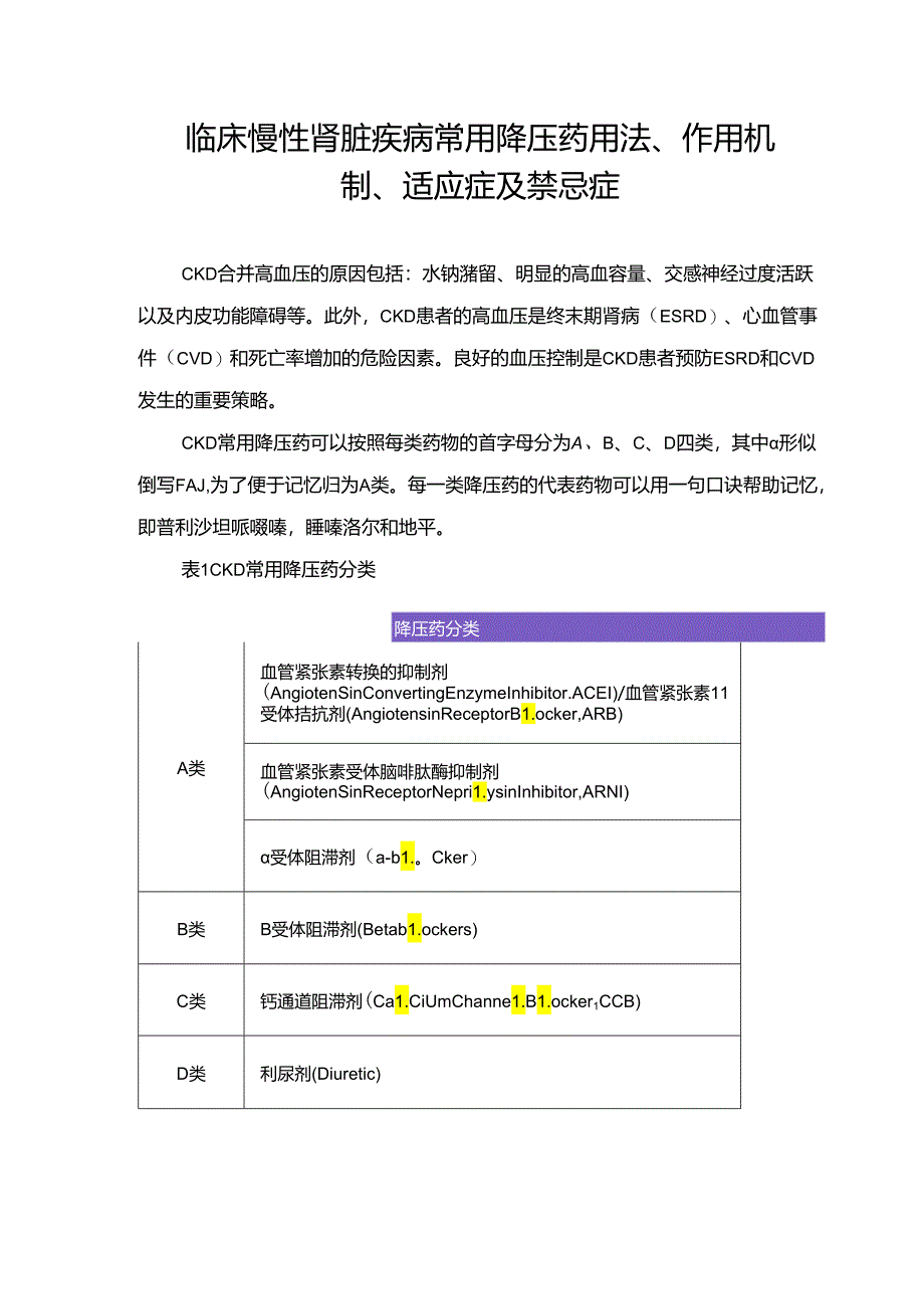 临床慢性肾脏疾病常用降压药用法、作用机制、适应症及禁忌症.docx_第1页