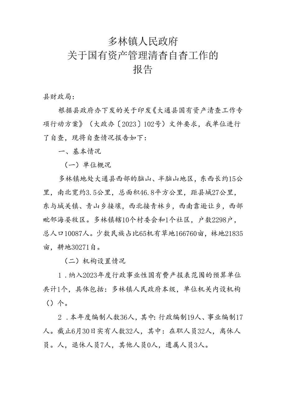 多林镇人民政府资产清查报告.docx_第1页