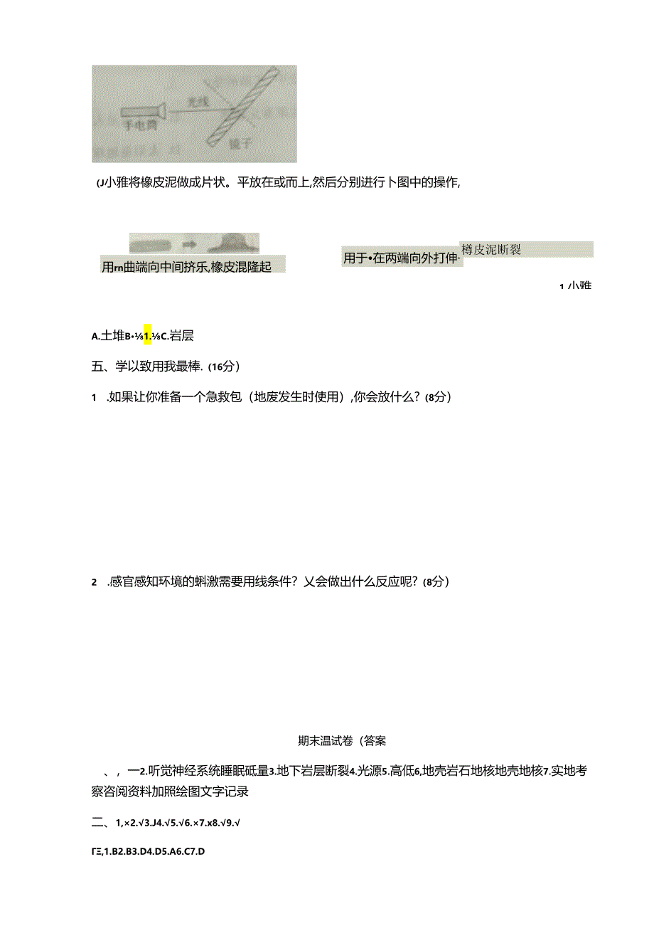 冀人版五年级科学上册期末测试卷4份（含答案）.docx_第3页