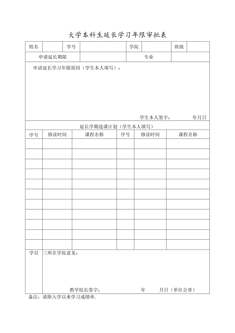 大学本科生延长学习年限审批表.docx_第1页