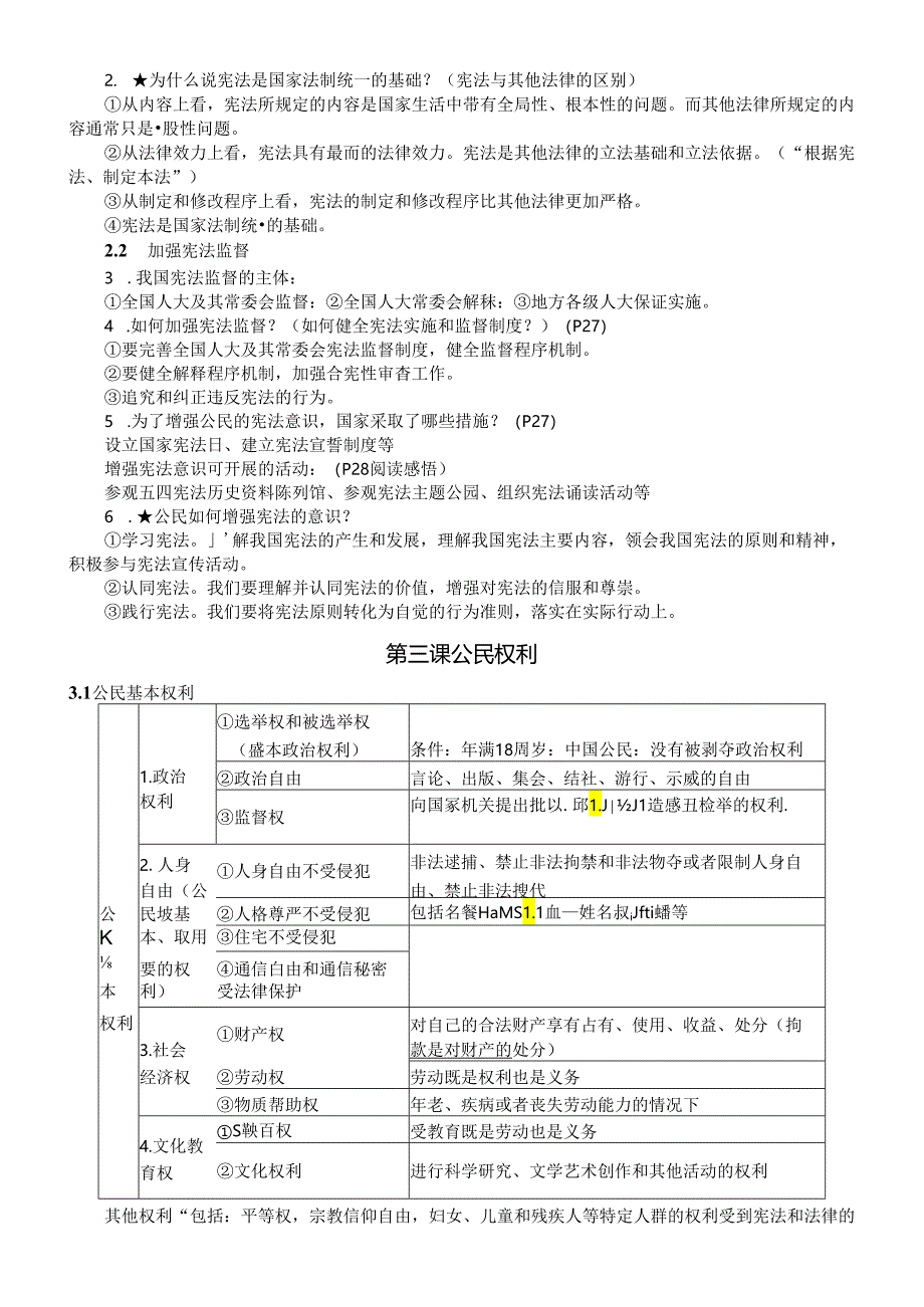 初中道德与法治部编版八年级下册复习提纲（分单元课时编排）.docx_第2页