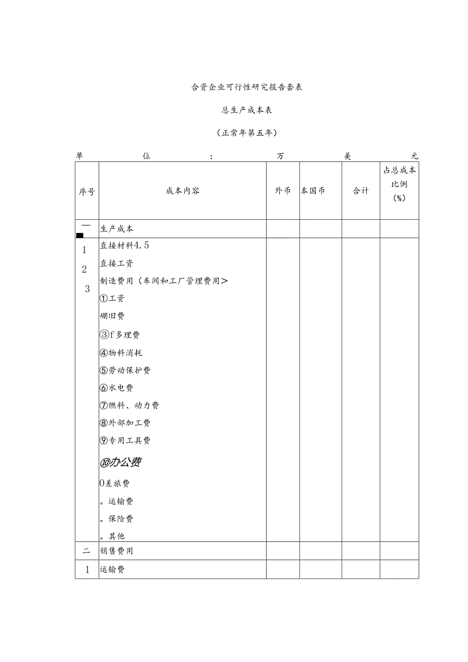 合资企业可行性研究报告套表.docx_第1页