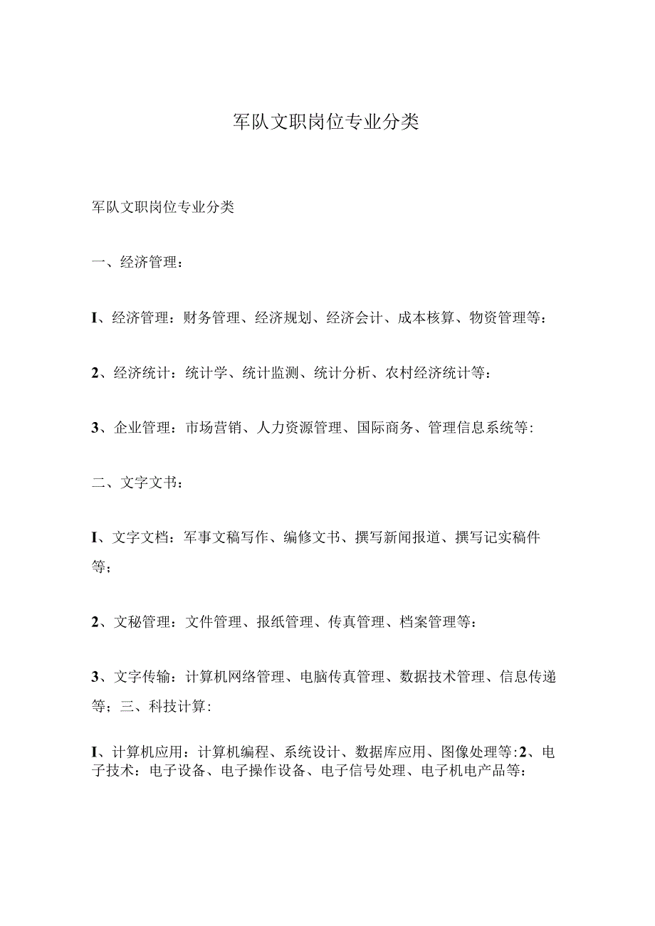 军队文职岗位专业分类.docx_第1页