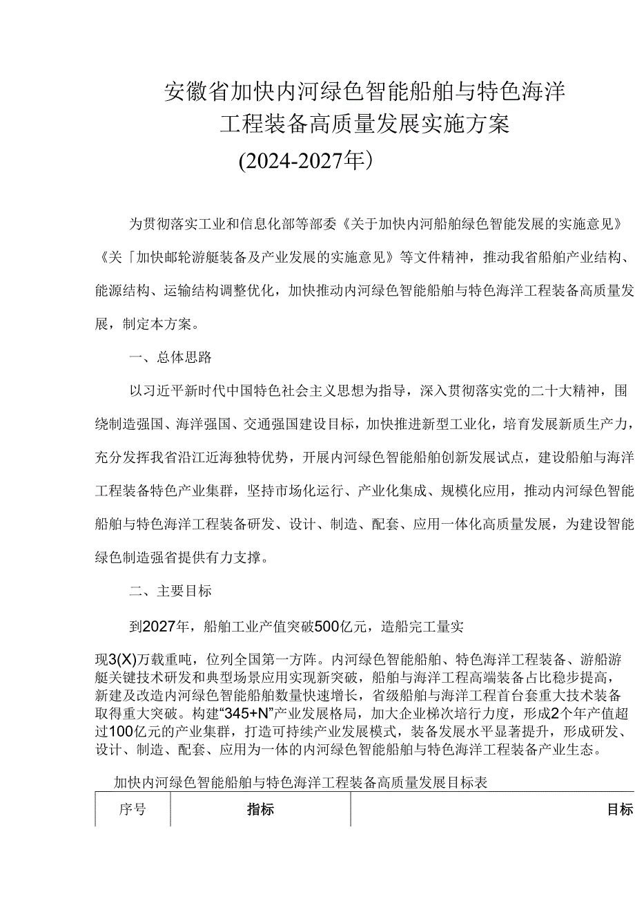 《安徽省加快内河绿色智能船舶与特色海洋工程装备高质量发展实施方案（2024-2027年）》全文及解读.docx_第1页