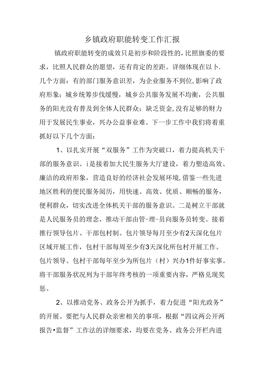 乡镇政府职能转变工作汇报.docx_第1页