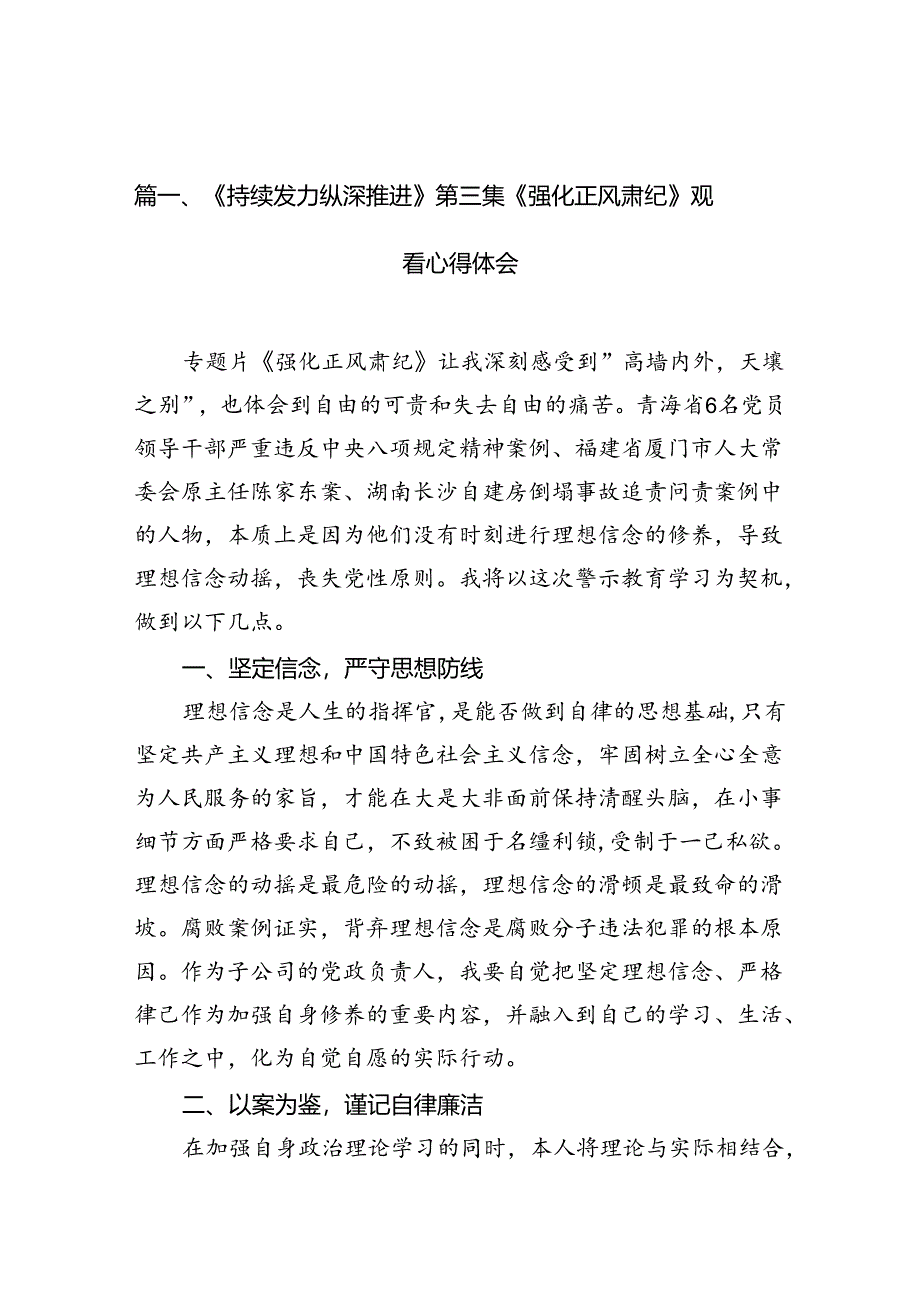 《持续发力纵深推进》第三集《强化正风肃纪》观看心得体会12篇（最新版）.docx_第2页