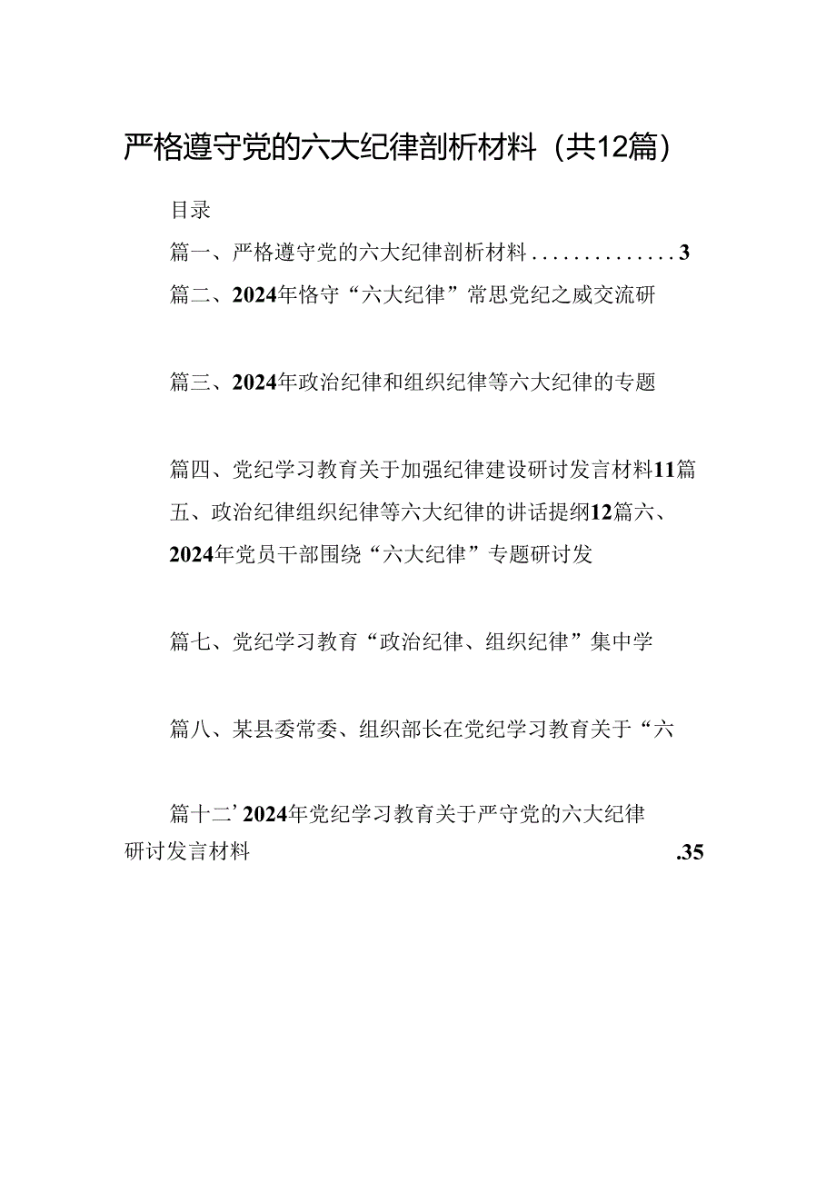 严格遵守党的六大纪律剖析材料(12篇集合).docx_第1页