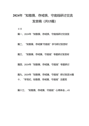 2024年“知敬畏、存戒惧、守底线研讨交流发言稿（共13篇）.docx