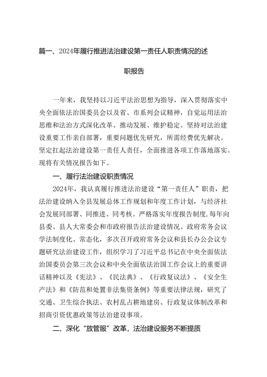 2024年履行推进法治建设第一责任人职责情况的述职报告优选13篇.docx_第2页