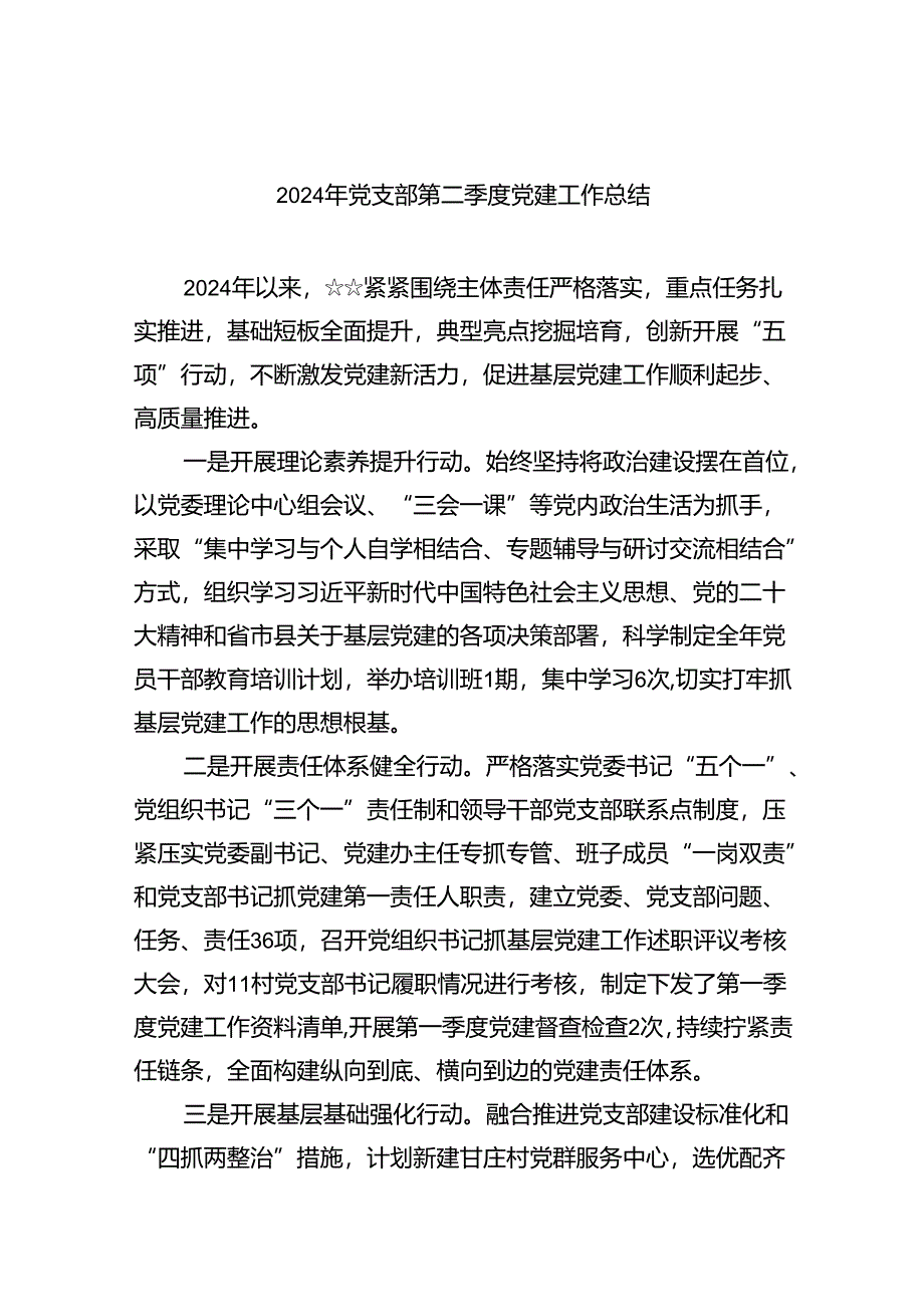 2024年党支部第二季度党建工作总结9篇（最新版）.docx_第1页