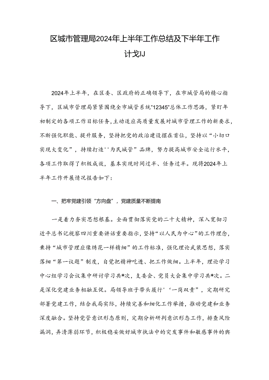 区城市管理局2024年上半年工作总结及下半年工作计划.docx_第1页