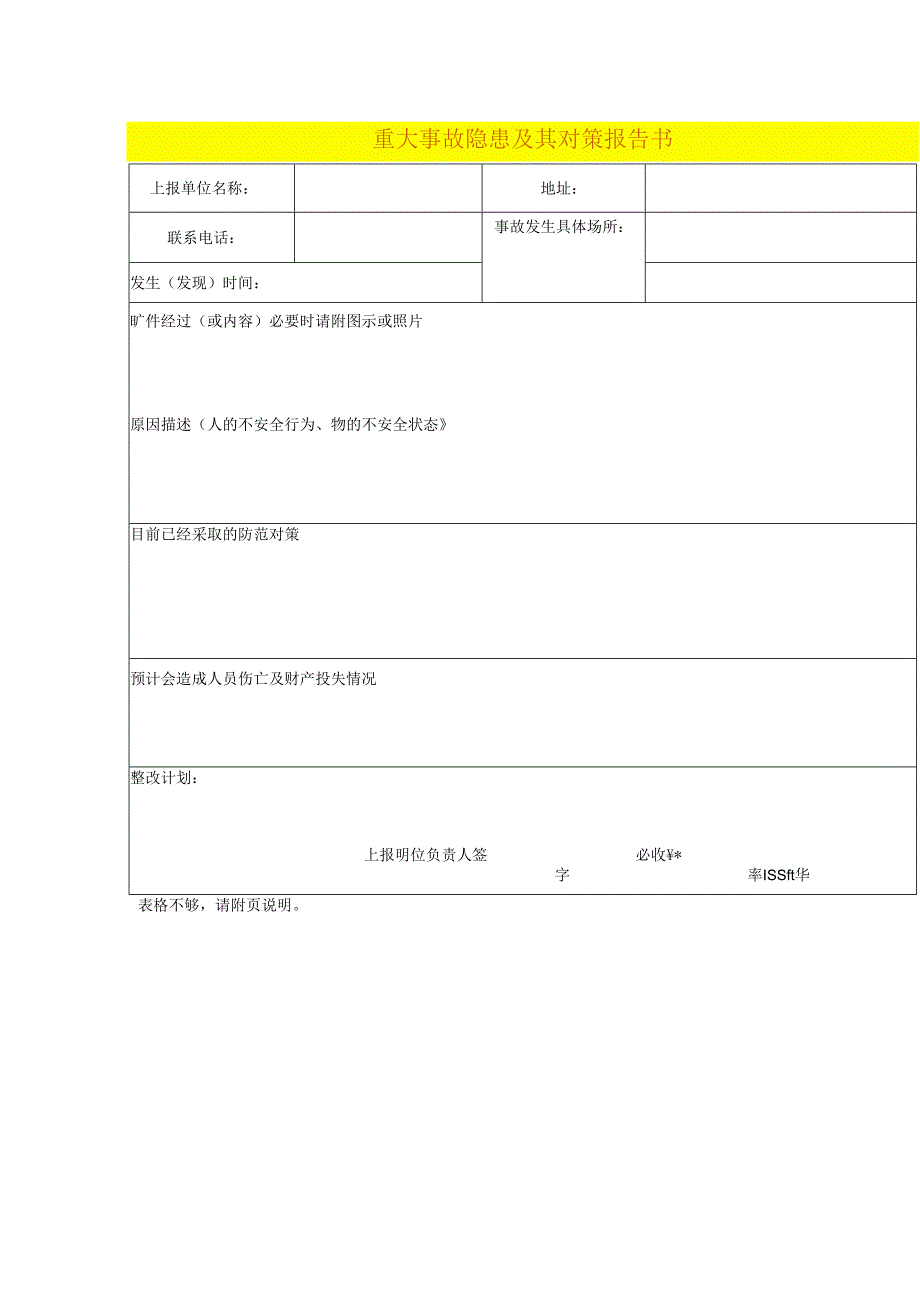 重大事故隐患及其对策报告书模板.docx_第1页