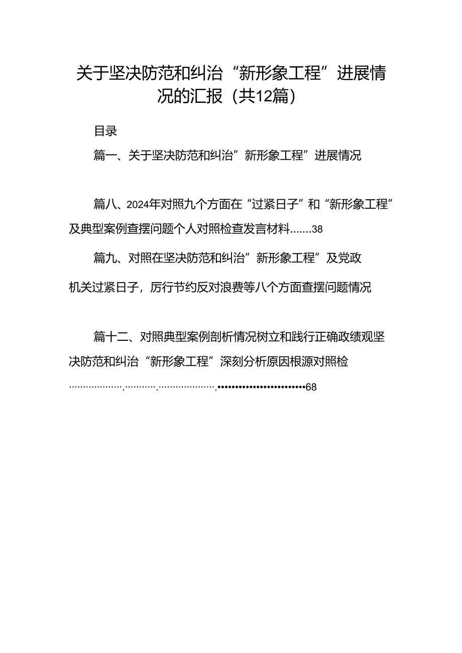 关于坚决防范和纠治“新形象工程”进展情况的汇报(12篇合集).docx_第1页