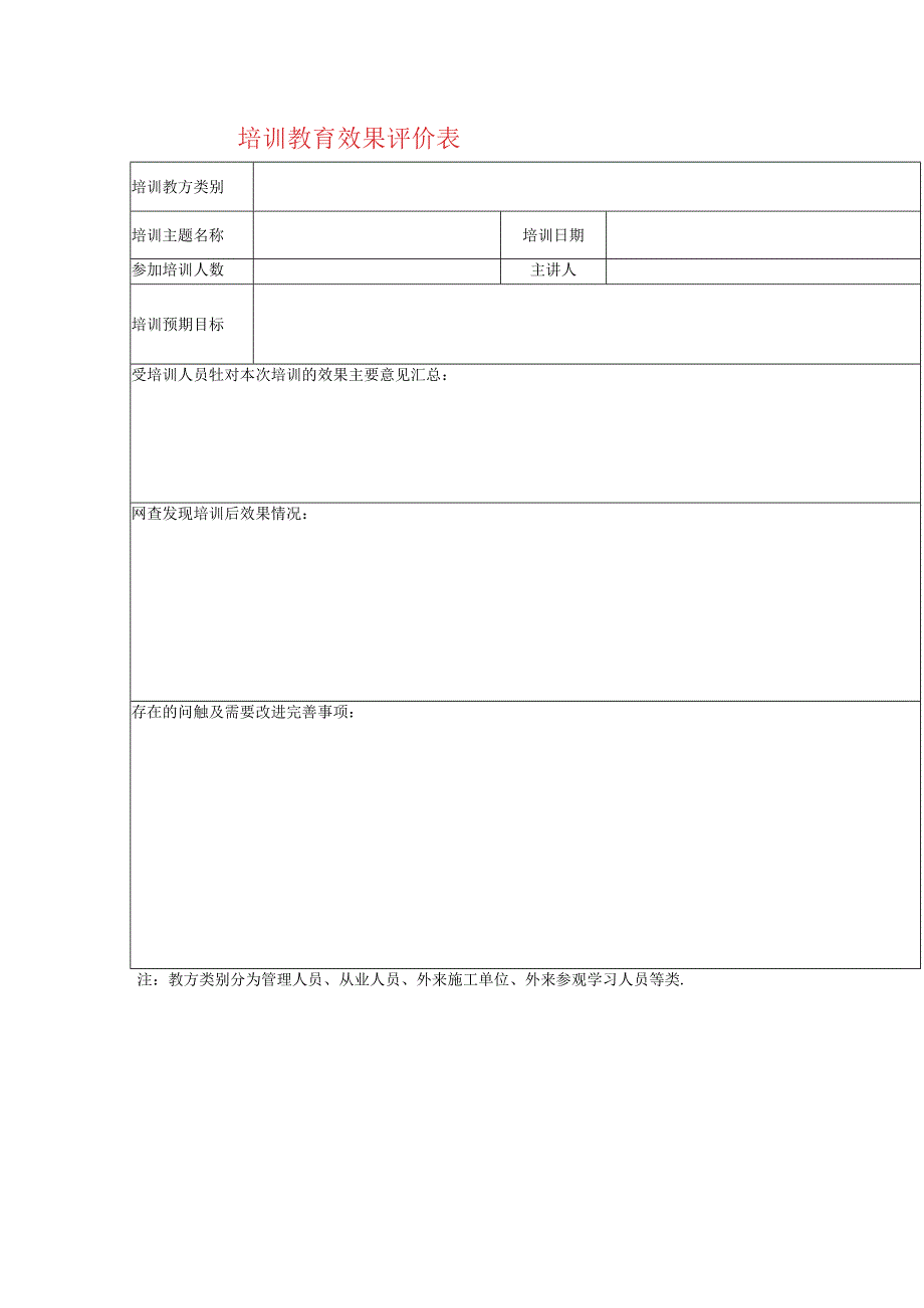 培训教育效果评价表模板.docx_第1页