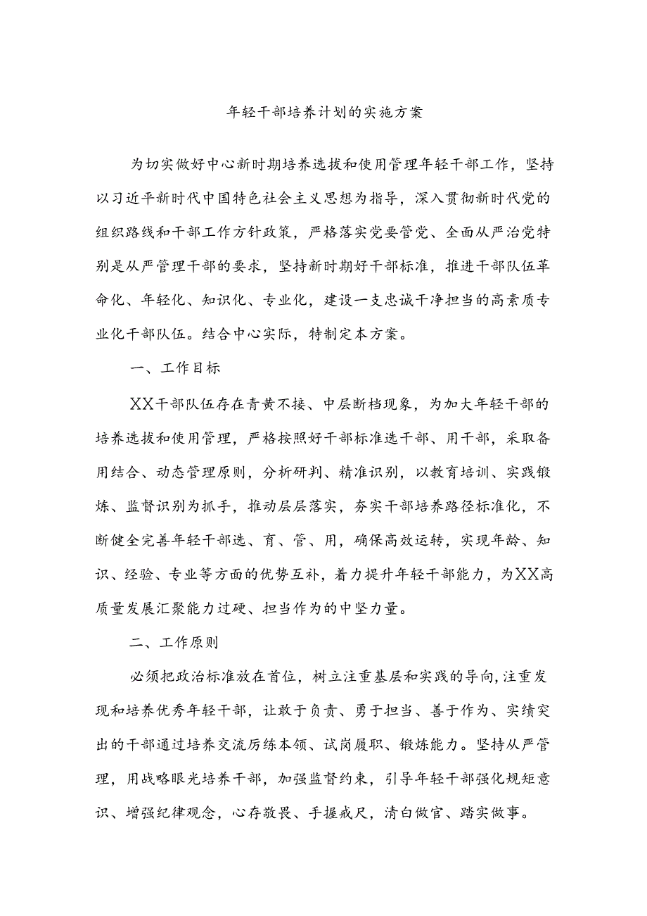 年轻干部培养计划的实施方案.docx_第1页