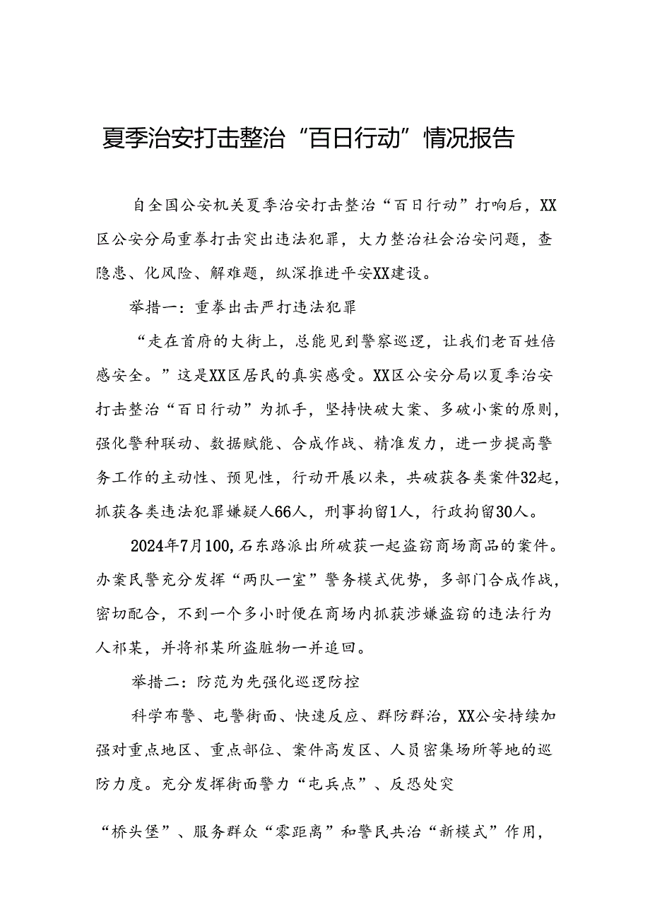 2024夏季治安打击整治“百日行动”工作总结8篇.docx_第1页