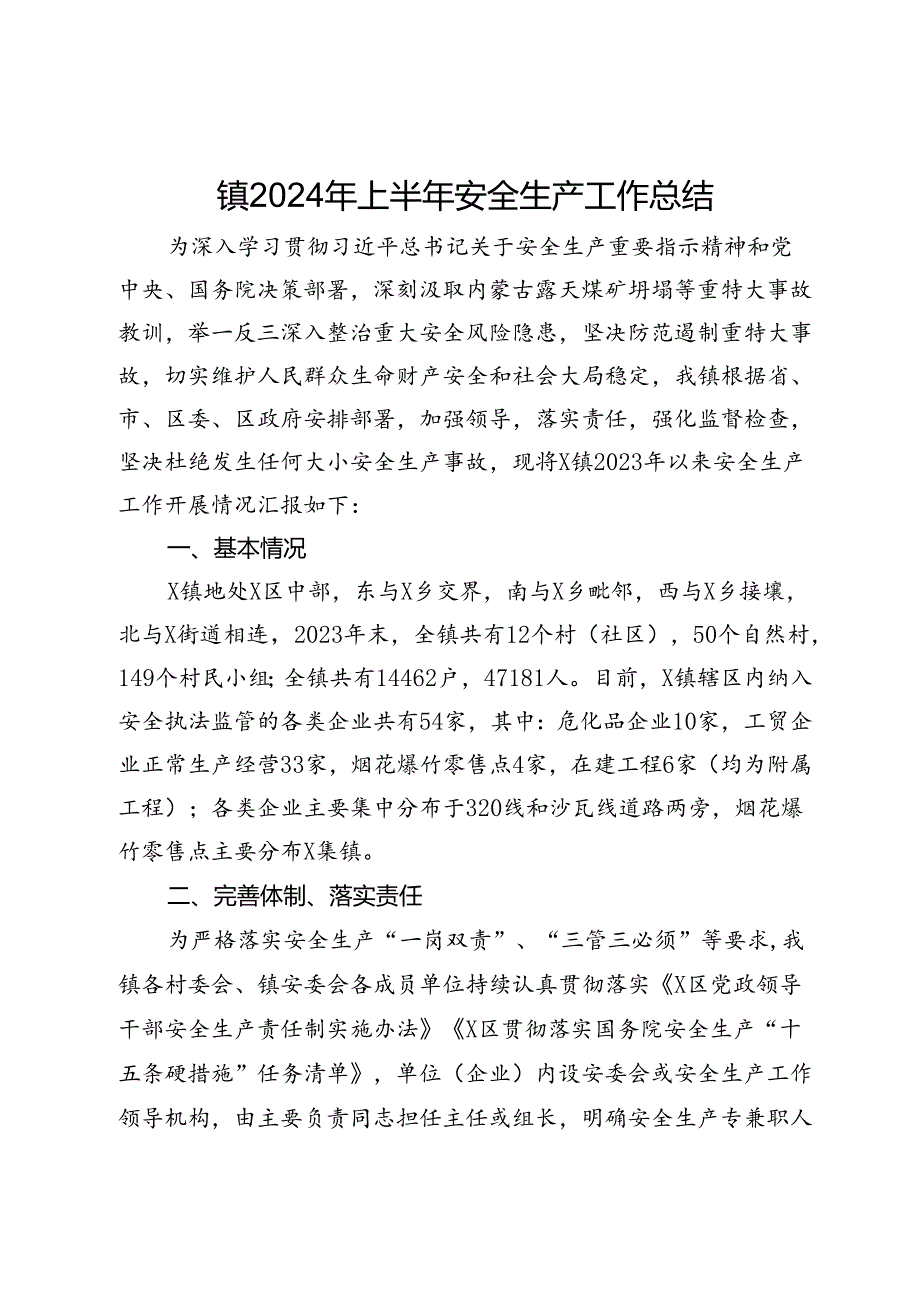 镇2024年上半年安全生产工作总结.docx_第1页