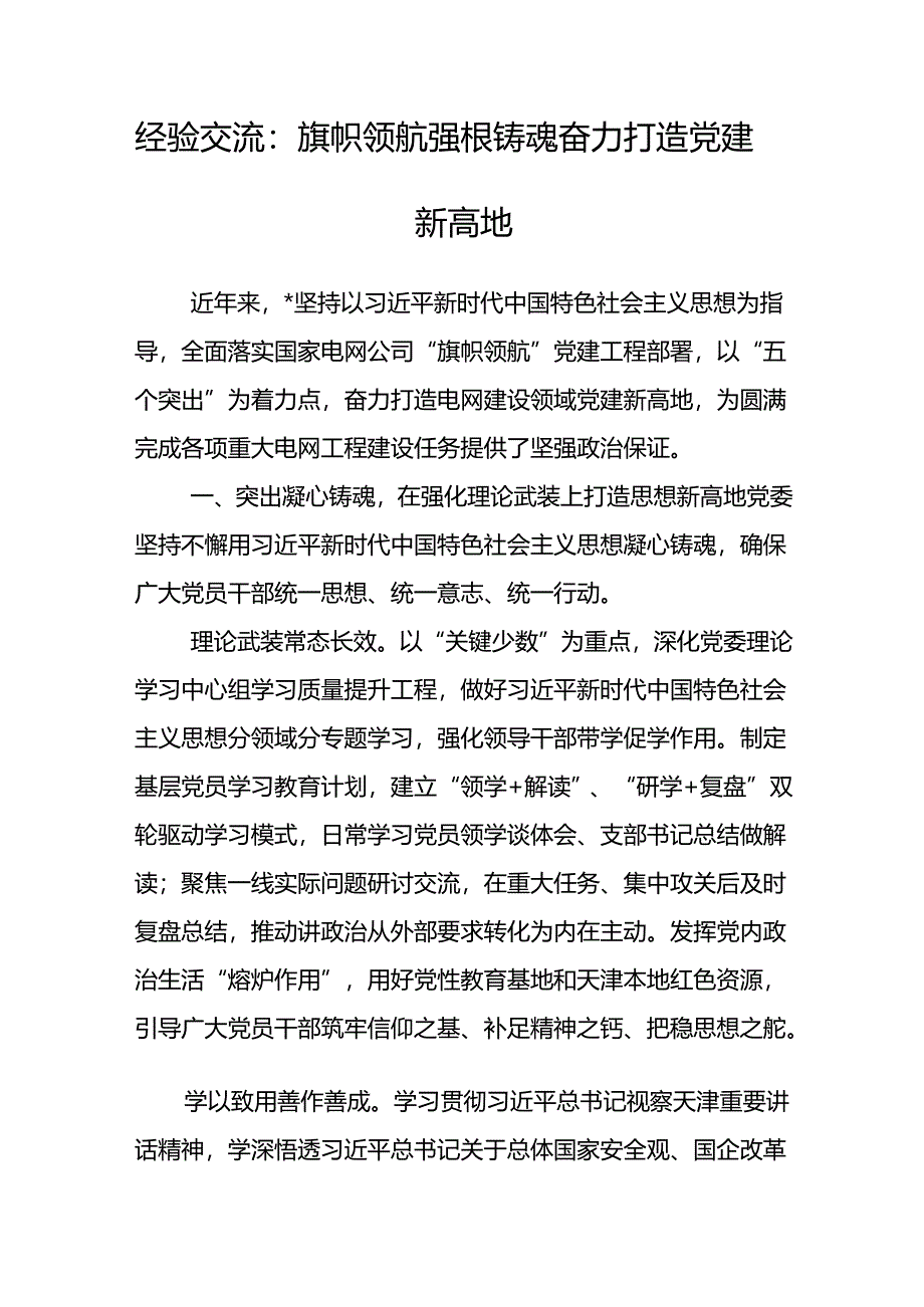 经验交流：旗帜领航 强根铸魂 奋力打造党建新高地.docx_第1页