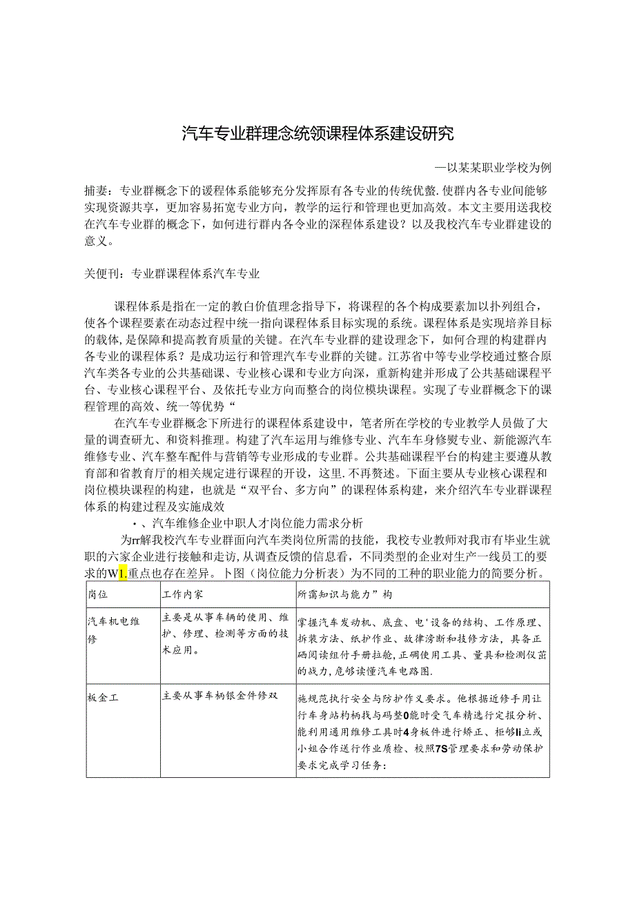 汽车专业群建设理念统领课程体系建设研究 论文.docx_第1页