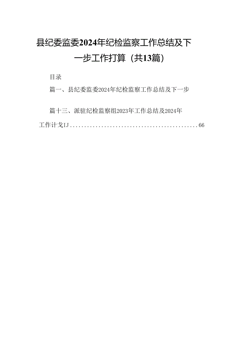 县纪委监委2024年纪检监察工作总结及下一步工作打算13篇（详细版）.docx_第1页