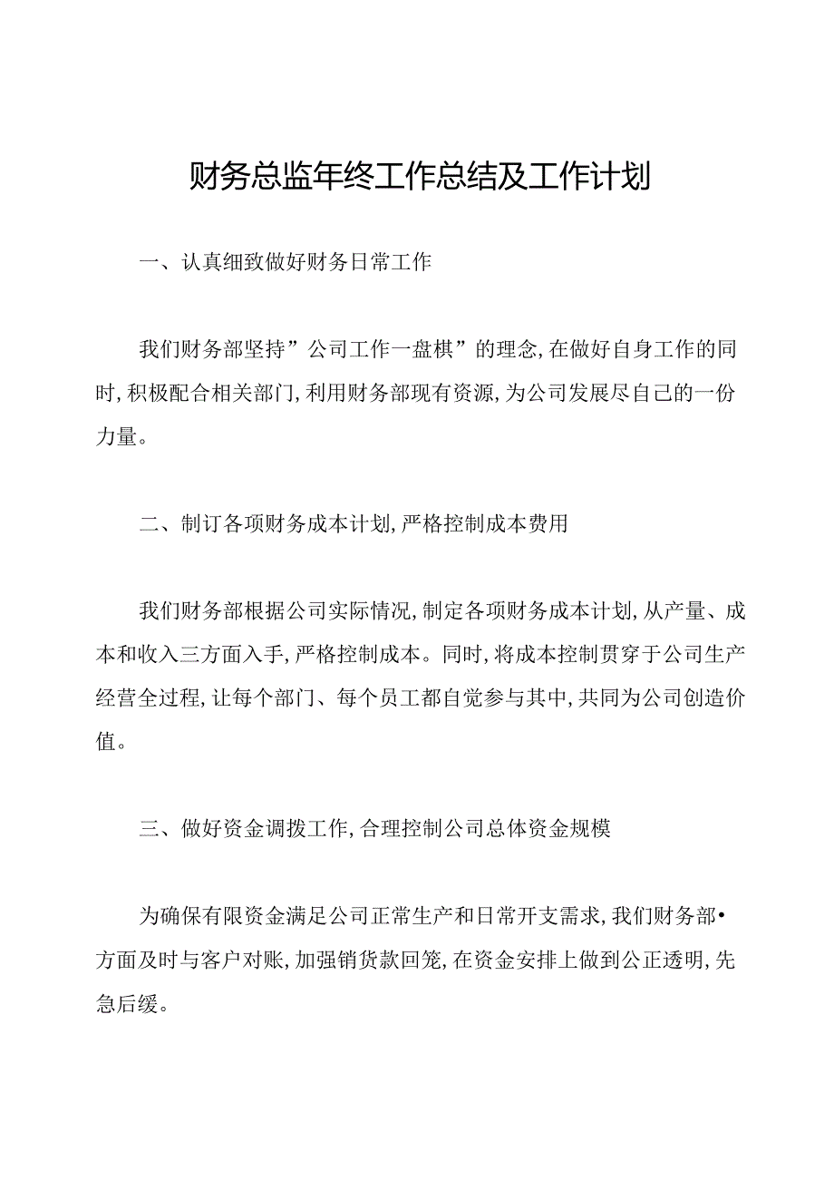 财务总监年终工作总结及工作计划.docx_第1页