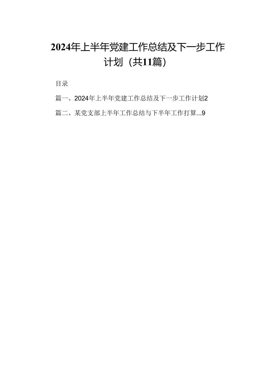 （11篇）2024年上半年党建工作总结及下一步工作计划（精选）.docx_第1页