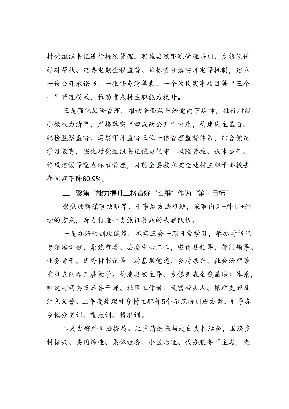 某某县在基层党建工作会议上的交流发言：全面加强村党组织带头人队伍建设.docx_第2页