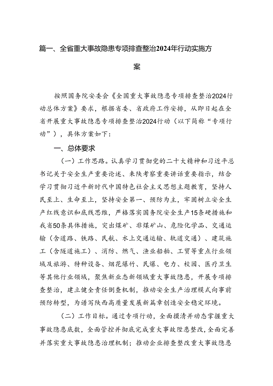 全省重大事故隐患专项排查整治2024年行动实施方案（共8篇）.docx_第2页