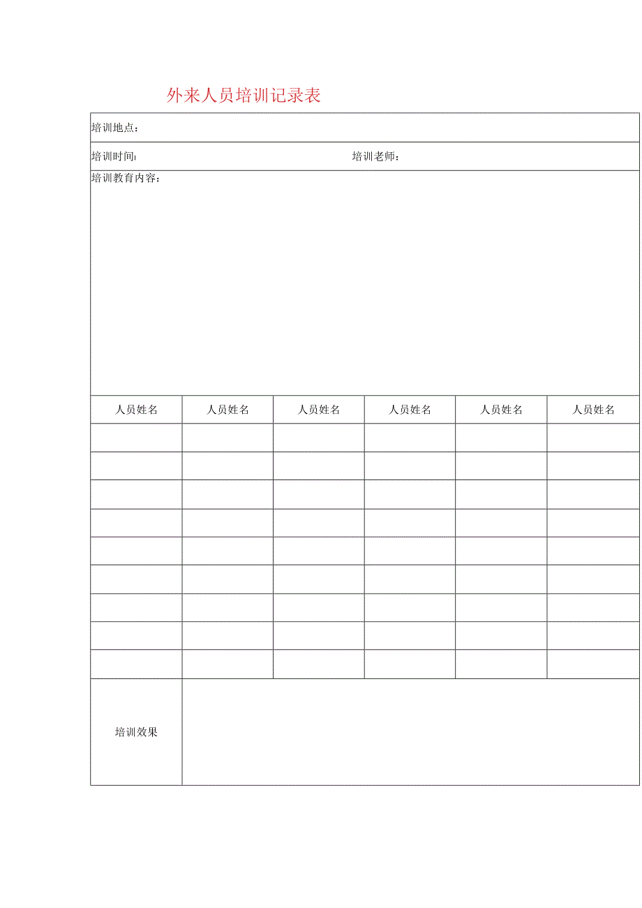 外来人员培训记录表模板.docx_第1页