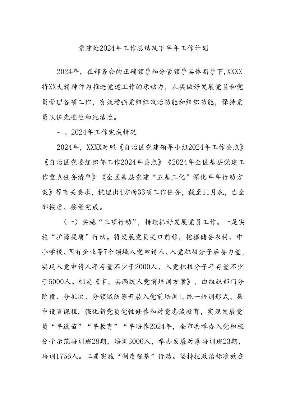 党建处2024年工作总结及下半年工作计划.docx_第1页