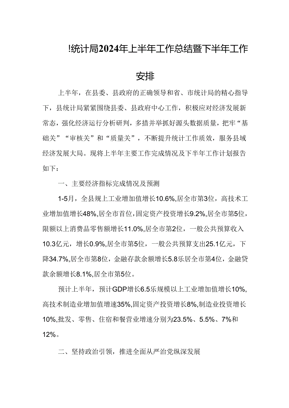 （2篇）统计局2024年上半年工作总结暨下半年工作安排.docx_第1页