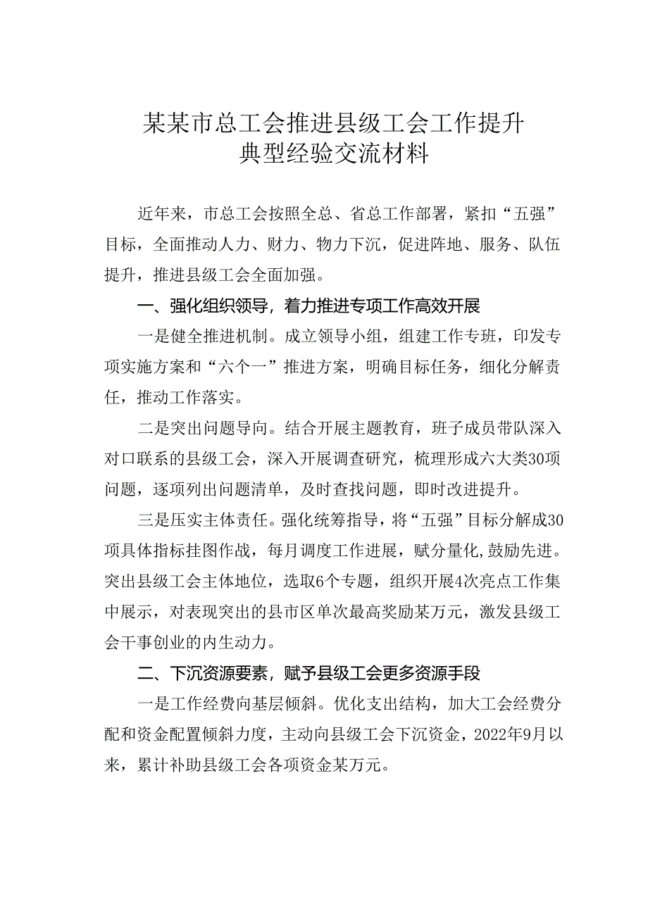 某某市总工会推进县级工会工作提升典型经验交流材料.docx_第1页