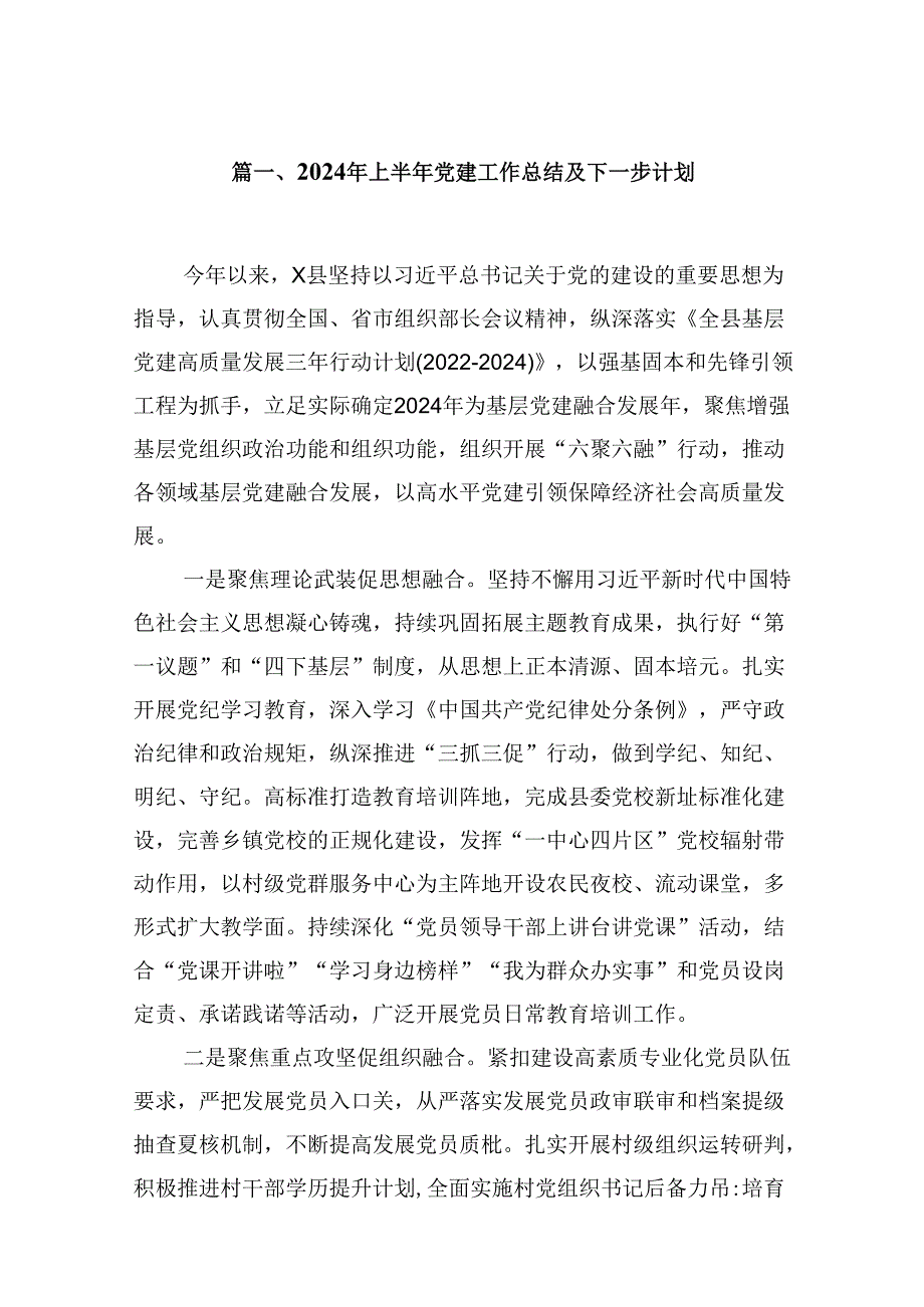 （11篇）2024年上半年党建工作总结及下一步计划（详细版）.docx_第2页