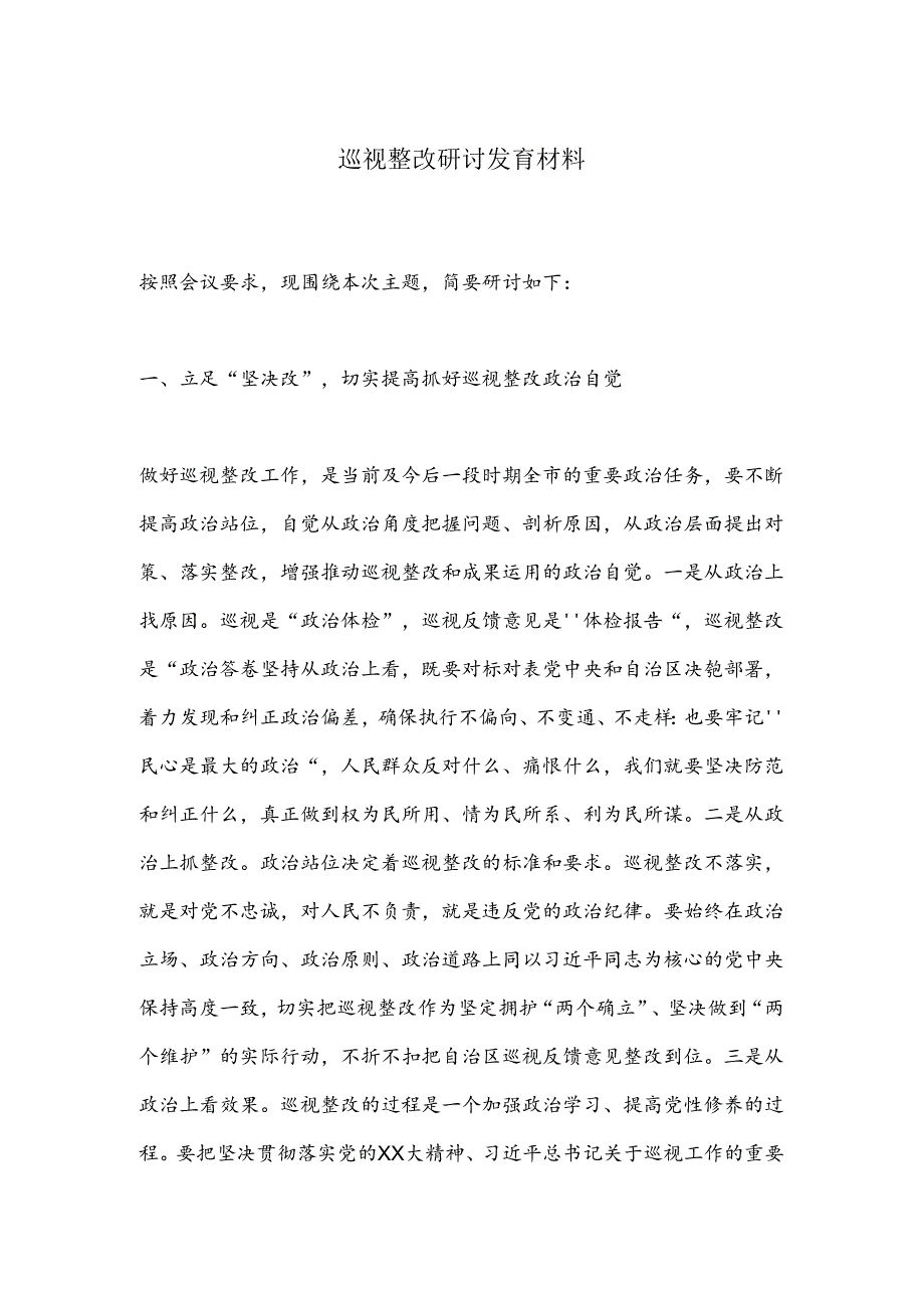 巡视整改研讨发言材料.docx_第1页