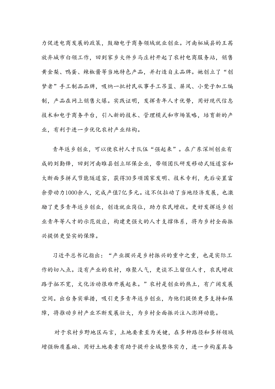 推动乡村全面振兴鼓励青年返乡创业心得体会.docx_第2页