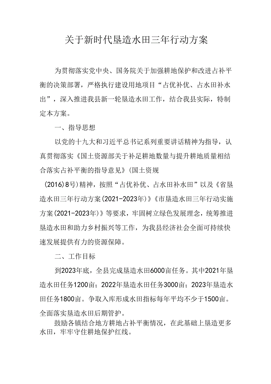 关于新时代垦造水田三年行动方案.docx_第1页