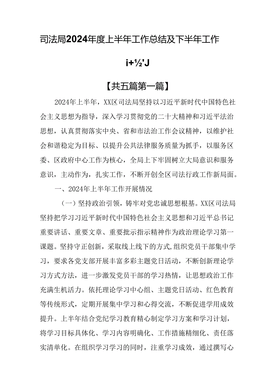 （5篇）司法局2024年度上半年工作总结及下半年工作计划.docx_第1页