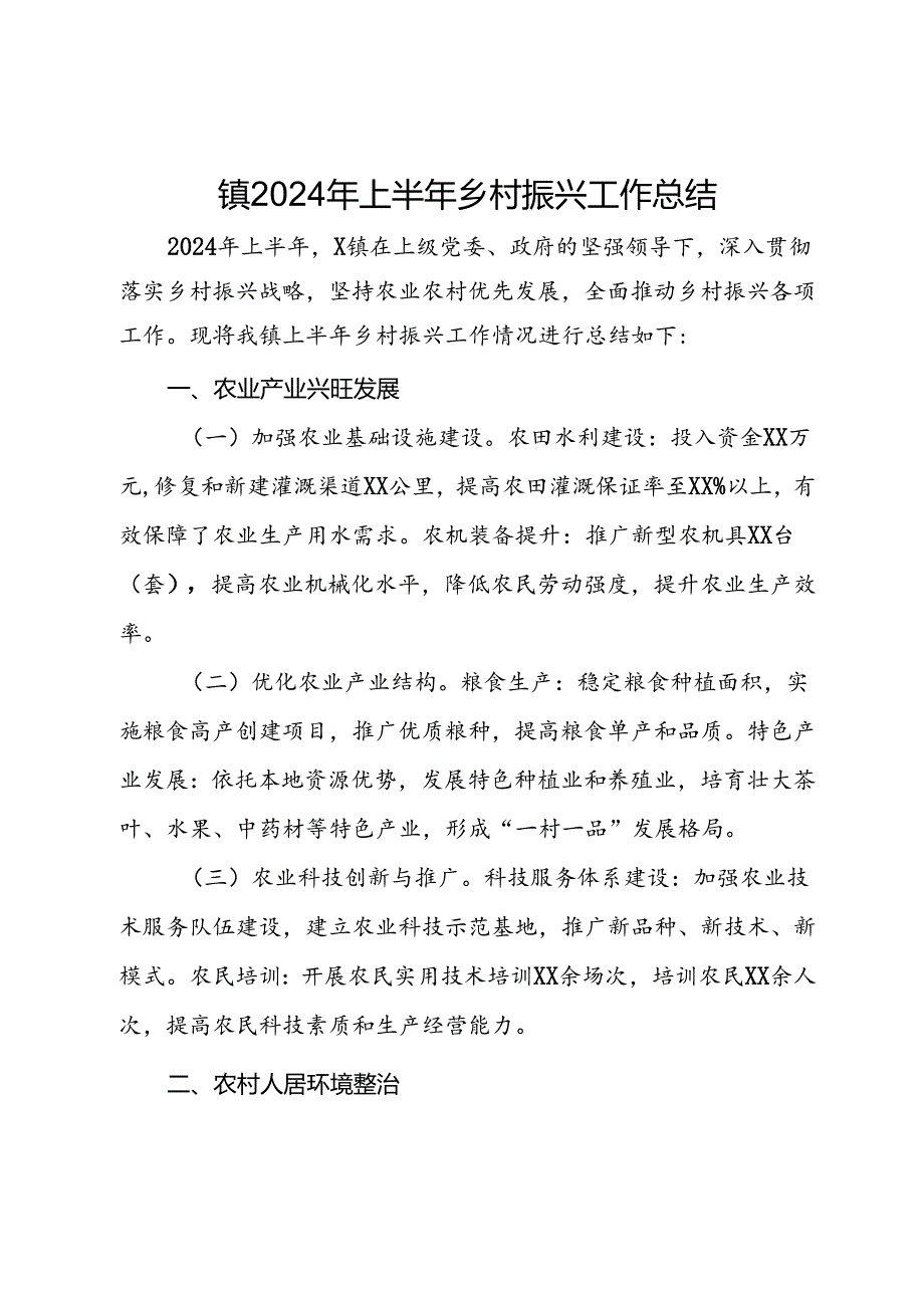 镇2024年上半年乡村振兴工作总结 .docx_第1页