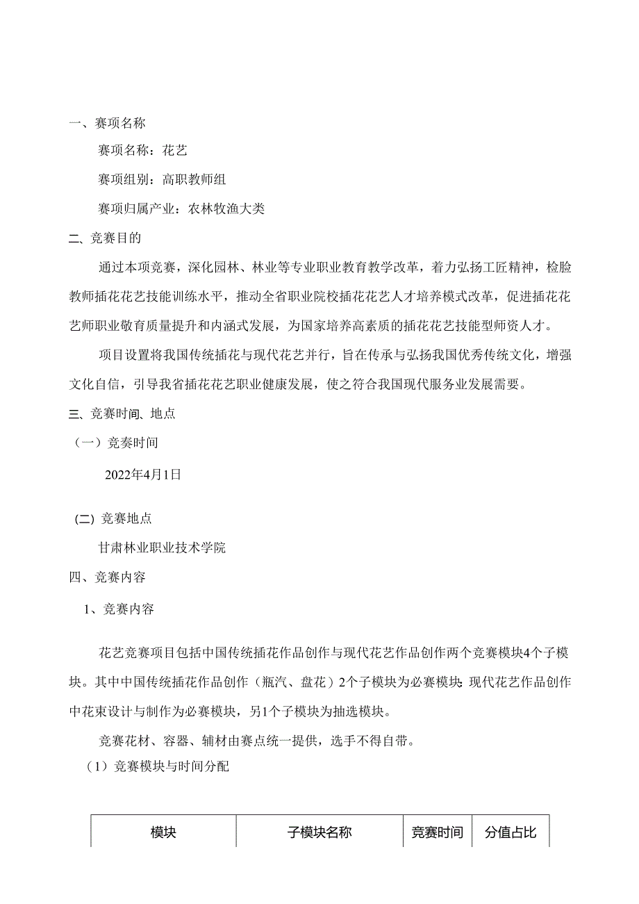 2022年全省职业院校技能大赛高职教师组花艺赛项竞赛规程.docx_第1页