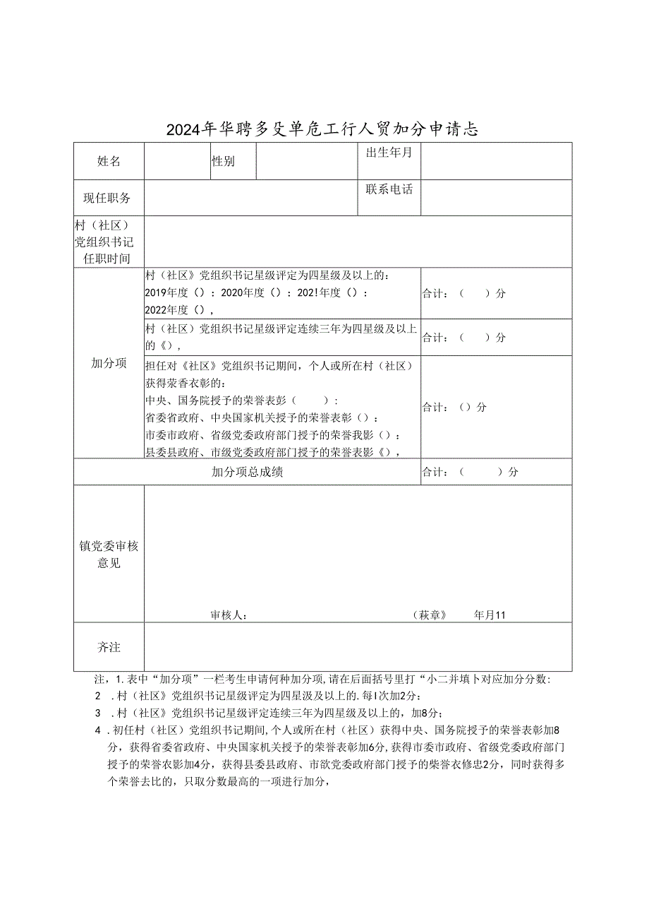 2024年招聘事业单位工作人员加分申请表.docx_第1页