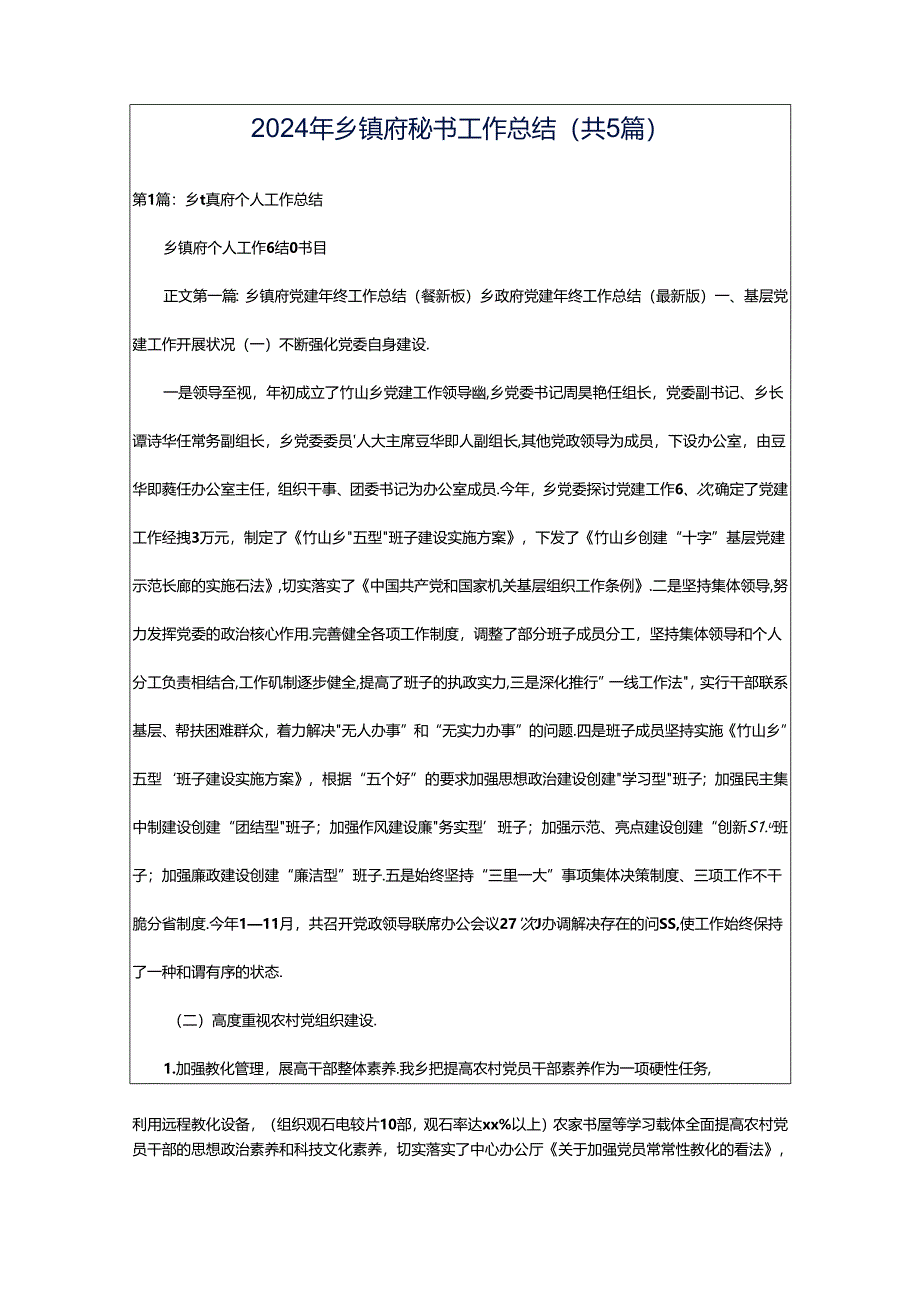 2024年乡镇府秘书工作总结（共5篇）.docx_第1页